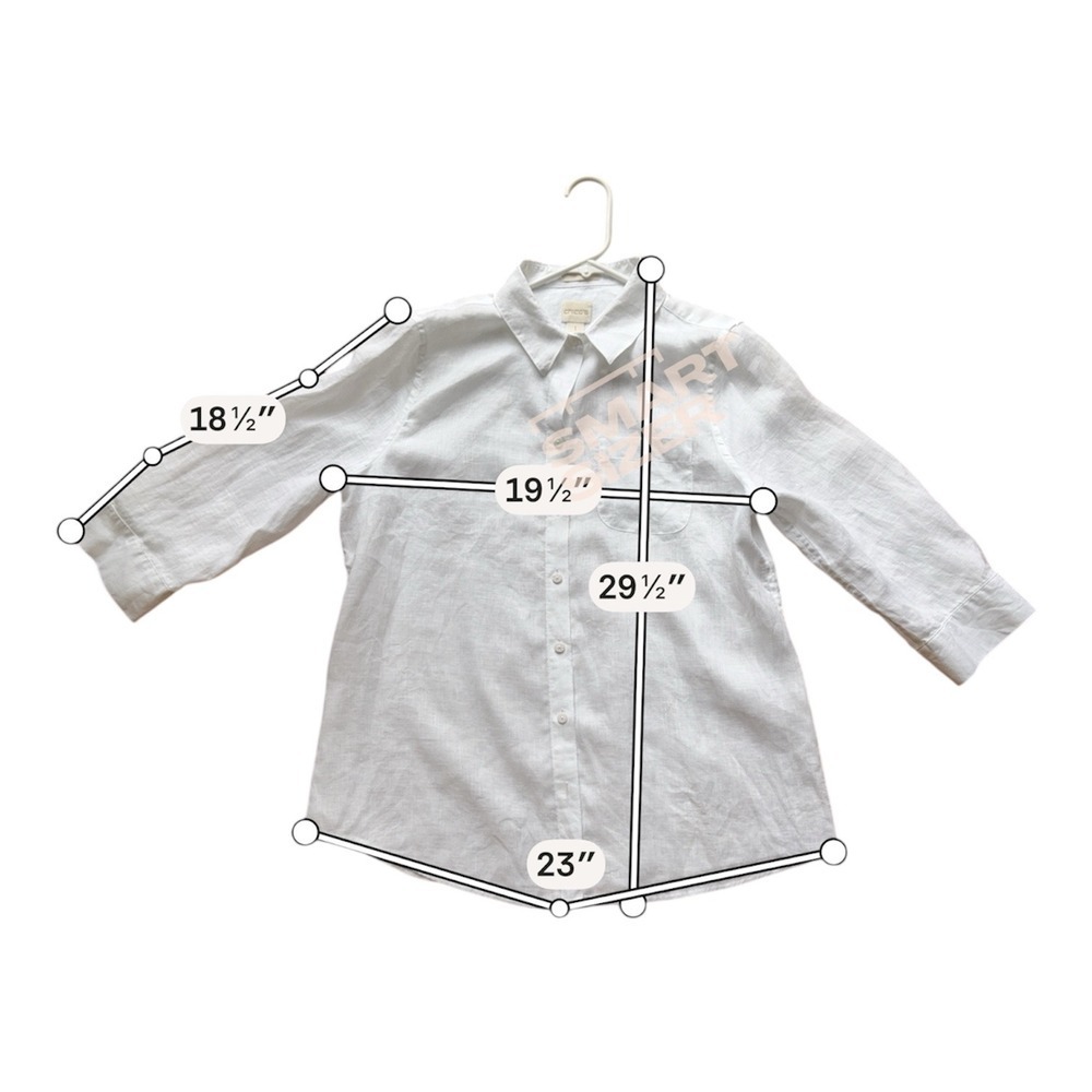 Chicos 100 Linen Button Down Shirt White 3/4 Sleeve Size 1 Medium Classic Top - Picture 4 of 7